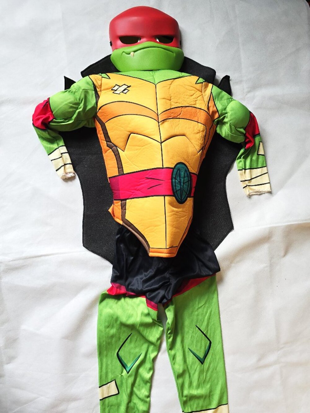 4 Piece Ninja Turtle Raphael Costume Child Size Small Shell Mask Hook & Loop